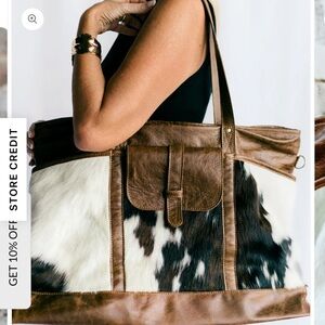 Brown and White Cowhide Leather Tote